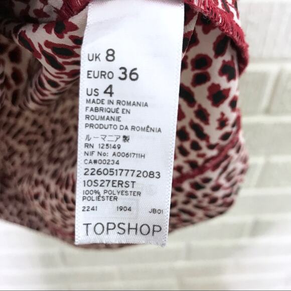 TopShop Size US 4 Red Mixed Print Flounce Dress Back Zipper Short Sleeve Mini - Picture 7 of 7